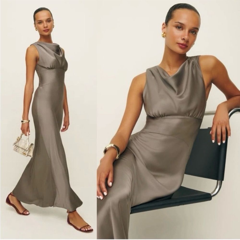 Reformation Dessa Satin Maxi Slip Dress in Taupe size 12 NWT